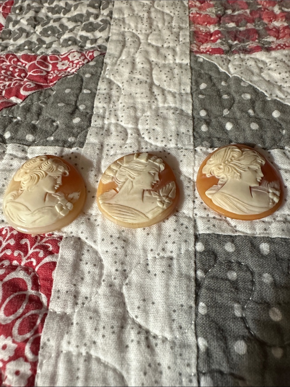 Vintage Carved Shell Cameo - Set of 3 in Ivory & Honey.  Loose.